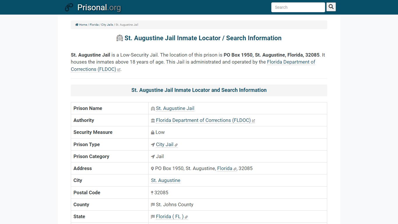 St. Augustine Jail-Inmate Locator/Search Info, Phone, Fax, Email ...
